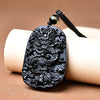 Dragon Necklace - Black Obsidian Carved Pendant for Luck & Success - Buddha Tibet
