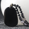 Dragon Necklace - Black Obsidian Carved Pendant for Luck & Success - Buddha Tibet