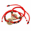 Five Emperor Coins Red Cord Bracelet — Handwoven Pure Copper for Wealt Buddha Tibet