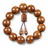 Golden Silk Sandalwood Mala Bracelet — Natural Wood Beads with Carved Buddha Tibet