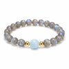 Gray Moonstone & Aquamarine Bracelet 8mm — Luck Transfer Bead for Calm Buddha Tibet