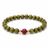 Green Sandalwood Mala Bracelet with Cinnabar & Agate — Natural Wood Beads for Grounding & Intention Buddha Tibet