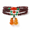 Natural Garnet Crystal Multi-Layer Bracelet — with Double Gourd or Peace Apple Charm Buddha Tibet