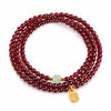 Natural Garnet Triple Wrap Bracelet — Chinese Good Fortune Charm with Buddha Tibet