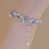 Aquamarine Shell Fishtail Tassel Bracelet — Natural Stone Beads with Gold-Plated Accent Buddha Tibet