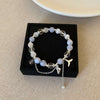 Aquamarine Shell Fishtail Tassel Bracelet — Natural Stone Beads with Gold-Plated Accent Buddha Tibet