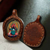 Hand-Painted Tsatsa Pendant — Miniature Tibetan Buddhist Guardian in Leather Frame Buddha Tibet