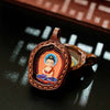 Hand-Painted Tsatsa Pendant — Miniature Tibetan Buddhist Guardian in Leather Frame Buddha Tibet