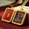 Tibetan Cinnabar Thangka Relief Pendant — Sacred Figure Ghau Amulet in Gold-Plated Frame Buddha Tibet