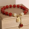 Red Agate Fu Character Bracelet — Rabbit Charm, Fortune On a Red Cord