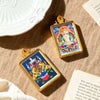 Tibetan Thangka Tsa-Tsa Pendant — Hand-Painted Deity Amulet in Gold-Plated Frame Buddha Tibet