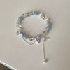 Aquamarine Shell Fishtail Tassel Bracelet — Natural Stone Beads with Gold-Plated Accent Buddha Tibet