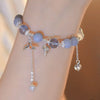 Aquamarine Shell Fishtail Tassel Bracelet — Natural Stone Beads with Gold-Plated Accent Buddha Tibet
