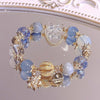Clear Quartz Bow Bracelet — Delicate Bead Bracelet with Snow Crystal Charm - Buddha Tibet