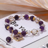 Natural Amethyst Four-Leaf Clover Pendant Bracelet — Crystal Bead Charm for Luck & Calm Buddha Tibet