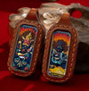 Tibetan Dual-Sided Tsa-Tsa Pendant — Hand-Painted Deity & Guardian Pairs in Leather Casing Buddha Tibet