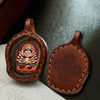 Hand-Painted Tsatsa Pendant — Miniature Tibetan Buddhist Guardian in Leather Frame Buddha Tibet