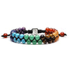 Rainbow Crystal Beaded Bracelet — Double-Strand 6mm Agate & Chalcedony