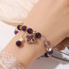 Natural Amethyst Four-Leaf Clover Pendant Bracelet — Crystal Bead Charm for Luck & Calm Buddha Tibet