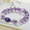 Amethyst Tower Crystal Bracelet — Natural Point Cut with Geometric Box Charm Buddha Tibet