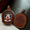 Hand-Painted Tsatsa Pendant — Miniature Tibetan Buddhist Guardian in Leather Frame Buddha Tibet