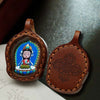 Hand-Painted Tsatsa Pendant — Miniature Tibetan Buddhist Guardian in Leather Frame Buddha Tibet
