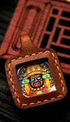Miniature Thangka Leather Pendant — Hand-Painted Tibetan Deity Charm Buddha Tibet