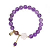 Amethyst Bead Bracelet with Stone Pendant — Rose Quartz Flower or Strawberry Quartz Charm Buddha Tibet