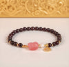 Garnet & Hetian Jade Bracelet — Lucky Charm Bead Bracelet for Wealth & Protection - Strawberry Quartz with PixiuBuddha Tibet