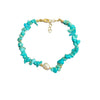Turquoise Chip and Freshwater Pearl Bracelet - Bright Blue, Soft Luster