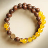Sandalwood & Yellow Agate Bracelet — Wood Grain, Golden Beads, Putuo Mountain Spirit