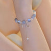 Aquamarine Shell Fishtail Tassel Bracelet — Natural Stone Beads with Gold-Plated Accent Buddha Tibet