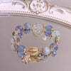 Clear Quartz Bow Bracelet — Delicate Bead Bracelet with Snow Crystal Charm - Buddha Tibet