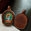 Hand-Painted Tsatsa Pendant — Miniature Tibetan Buddhist Guardian in Leather Frame Buddha Tibet