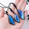 Buddha Tibet Drilled Labradorite Leaf Necklace - Blue Flash