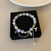 Aquamarine Shell Fishtail Tassel Bracelet — Natural Stone Beads with Gold-Plated Accent Buddha Tibet