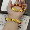 Red Agate Pixiu Bracelet — The Wealth Guardian, in Red and Gold