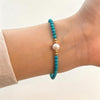 Freshwater Pearl and Turquoise Bracelet - Bright Blue, Soft Luster
