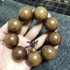 Golden Silk Sandalwood Mala Bracelet — Natural Wood Beads with Carved Blessing Pendant Buddha Tibet