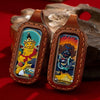 Tibetan Dual-Sided Tsa-Tsa Pendant — Hand-Painted Deity & Guardian Pairs in Leather Casing Buddha Tibet