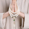 White Bodhi Root Mala Bracelet — 108-Bead Buddhist Prayer Beads for Calm & Clarity Buddha Tibet