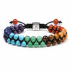 Rainbow Crystal Beaded Bracelet — Double-Strand 6mm Agate & Chalcedony Buddha Tibet