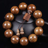 Golden Silk Sandalwood Mala Bracelet — Natural Wood Beads with Carved Blessing Pendant Buddha Tibet