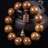 Golden Silk Sandalwood Mala Bracelet — Natural Wood Beads with Carved Blessing Pendant Buddha Tibet