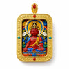 Tibetan Cinnabar Thangka Relief Pendant — Sacred Figure Ghau Amulet in Gold-Plated Frame Buddha Tibet