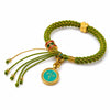 Tibetan Fortune Eye Braided Bracelet — Woven Lucky Cord with Dharma Eye Charm & Prayer Wheel Bead Buddha Tibet