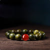 Green Sandalwood Mala Bracelet with Cinnabar & Agate — Natural Wood Beads for Grounding & Intention Buddha Tibet