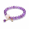 Amethyst Bead Bracelet with Stone Pendant — Rose Quartz Flower or Strawberry Quartz Charm - Amethyst 8mm with Rose Quartz Flower PendantBuddha Tibet