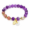 Amethyst Bead Bracelet with Stone Pendant — Rose Quartz Flower or Strawberry Quartz Charm - Amethyst 8mm with Strawberry Quartz Fortune CharmBuddha Tibet