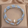 Aquamarine Minimalist Bead Bracelet — Natural Stone, Light Blue, Single Strand Buddha Tibet